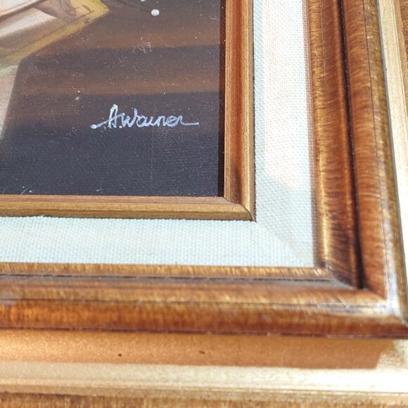 Original Oil on Canvas Framed Painting of Violin & Music by A. Warner - Picture 2 of 5